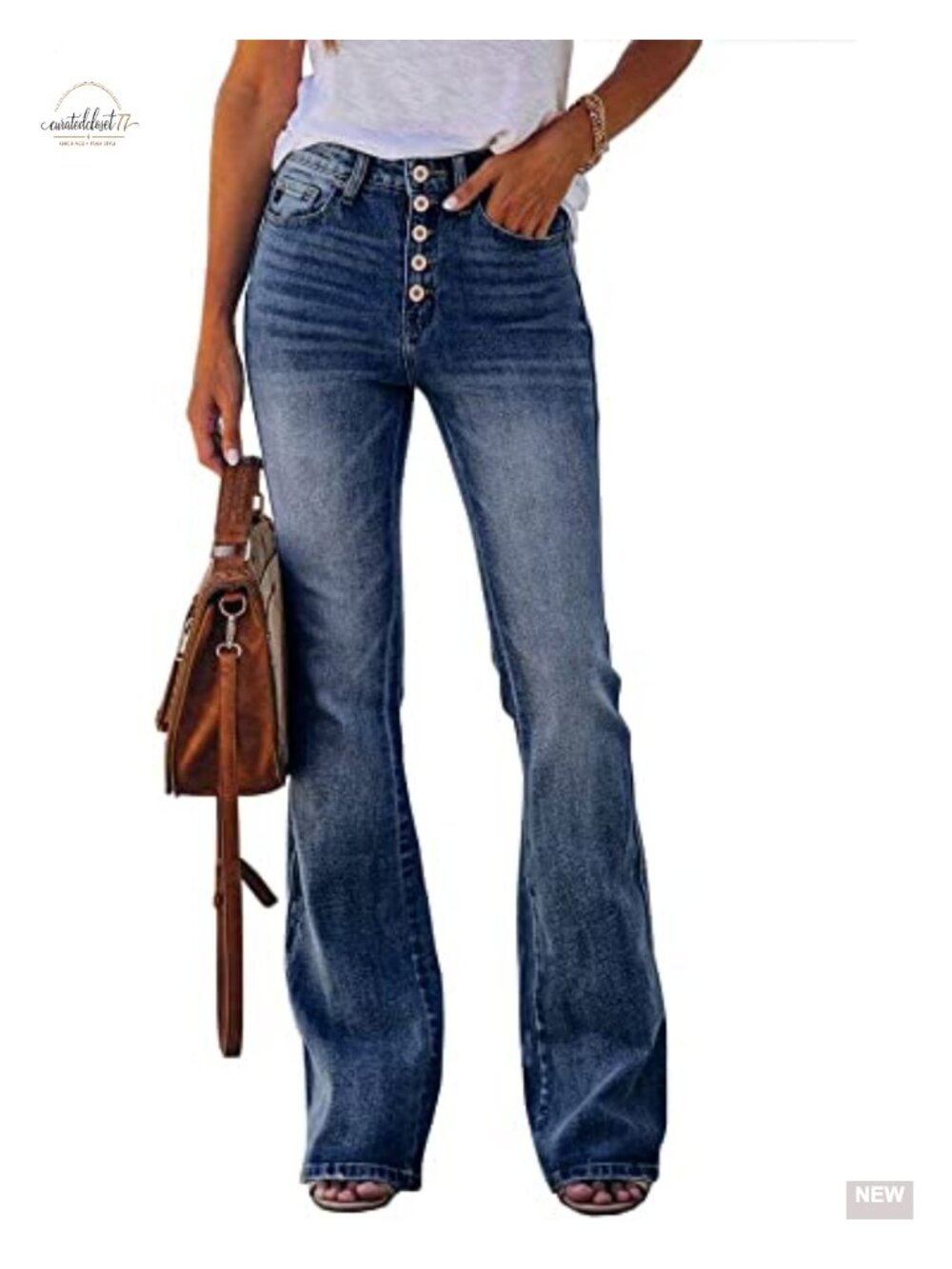 Women High Waisted Stretch Flare Bootcut Jeans Button Fly Denim Pants